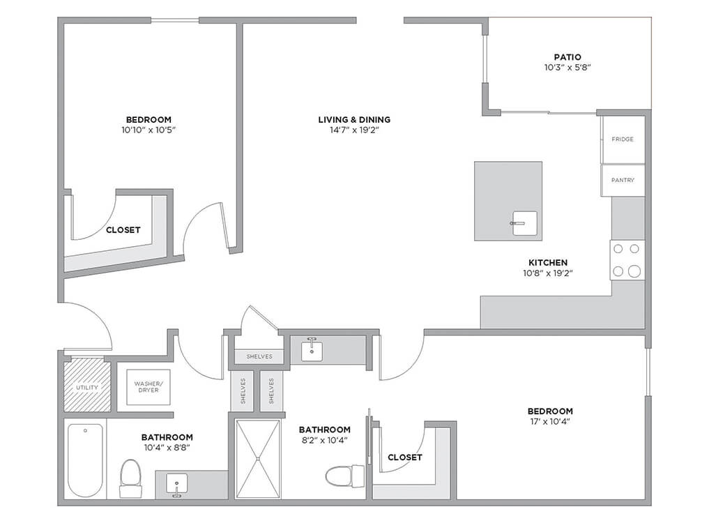 Ouachita 2 bedroom floorplan